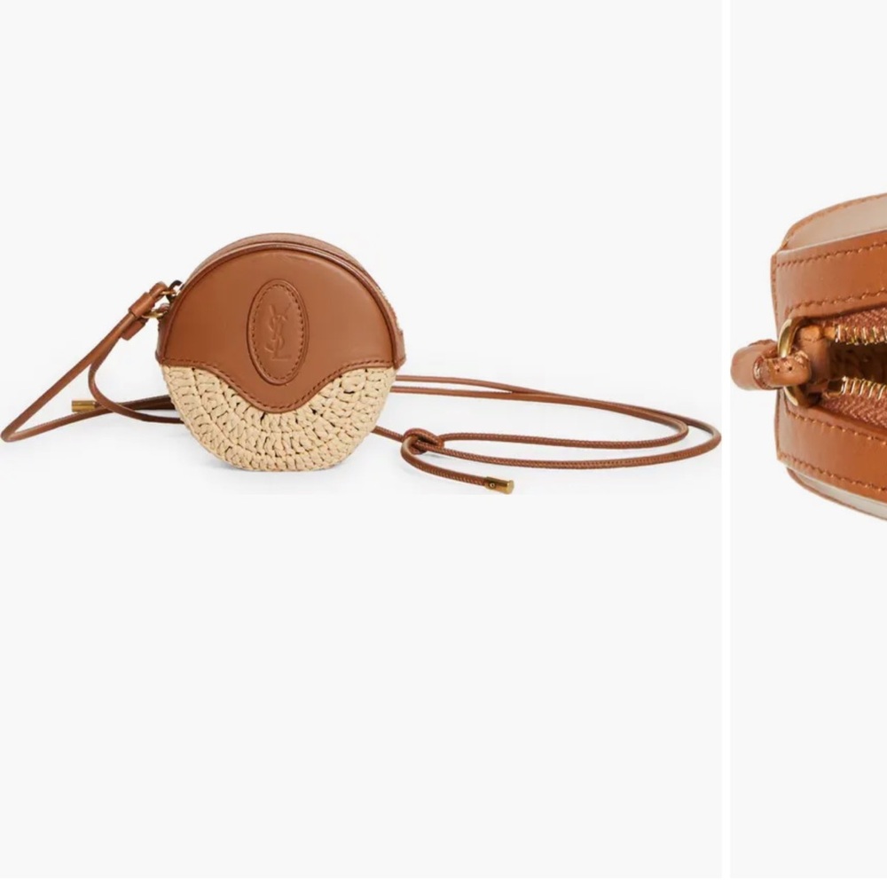 leather & raffia coin crossbody bag- saint laurent